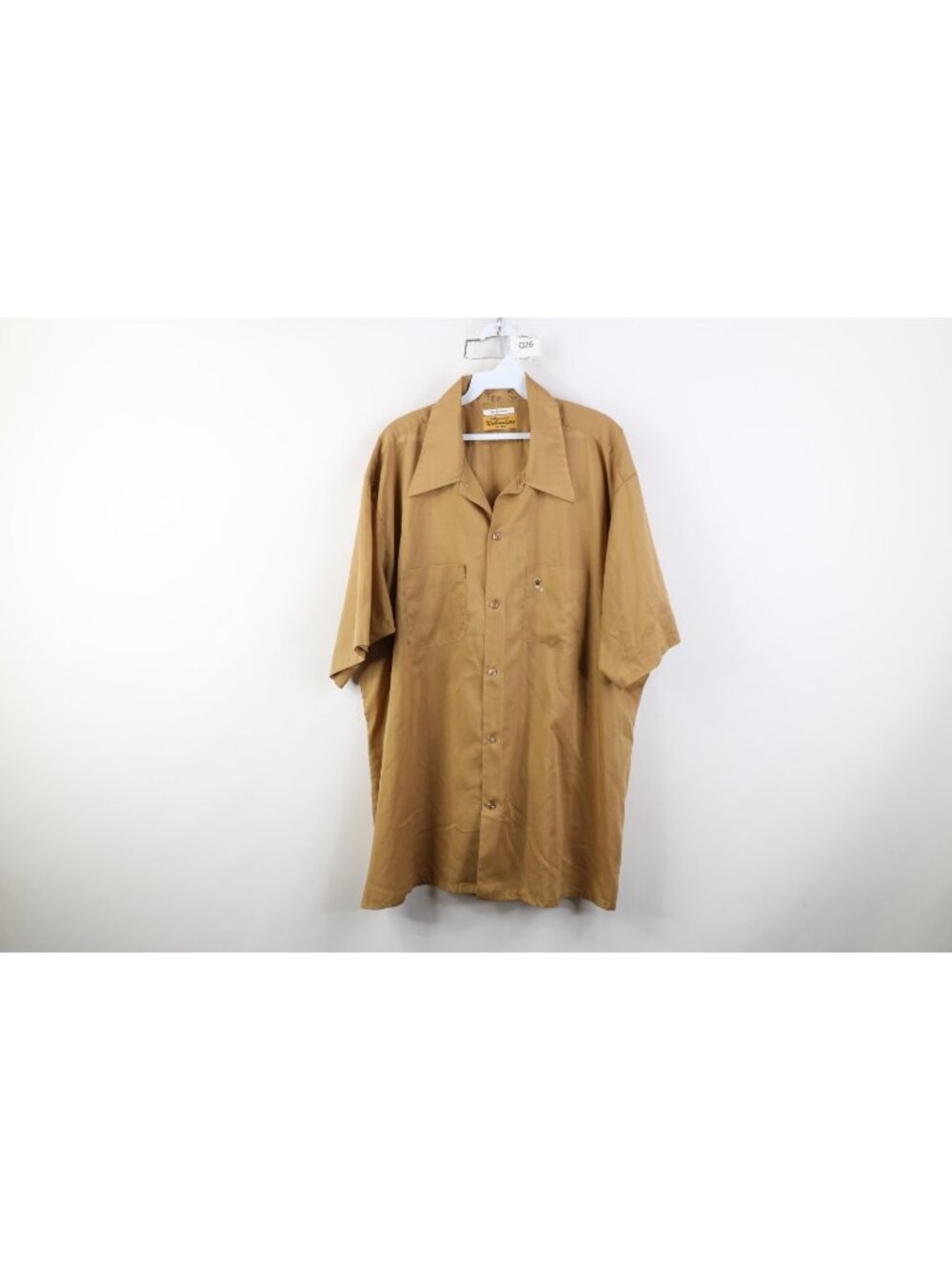 Vtg 60s Rockabilly Mens 2XL Crown Camp Collar Button Shirt Beige Sanforized USA